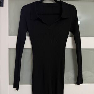 Black Ribbed Long Sleeve Dress